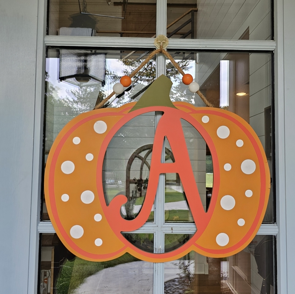 Pumpkin monogram A door wreath hanger